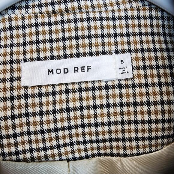 Mod Ref Checkered Blazer Lady Jacket Size S Beige Double Breast Boxy Academia - Picture 13 of 16